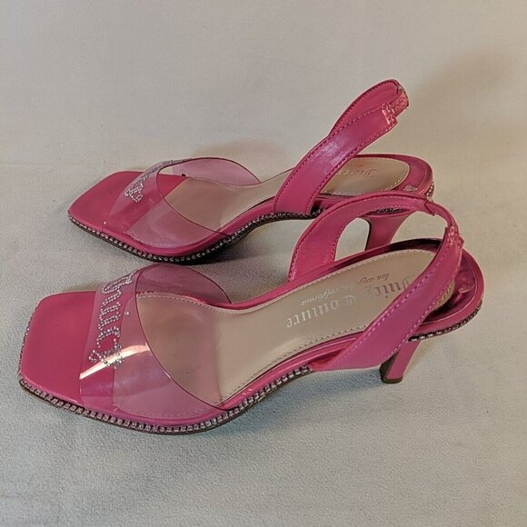 Juicy Couture Hot Pink Rhinestone Heels Clear 3" Heel Slingback Size 8 Logo Gems - Picture 4 of 16